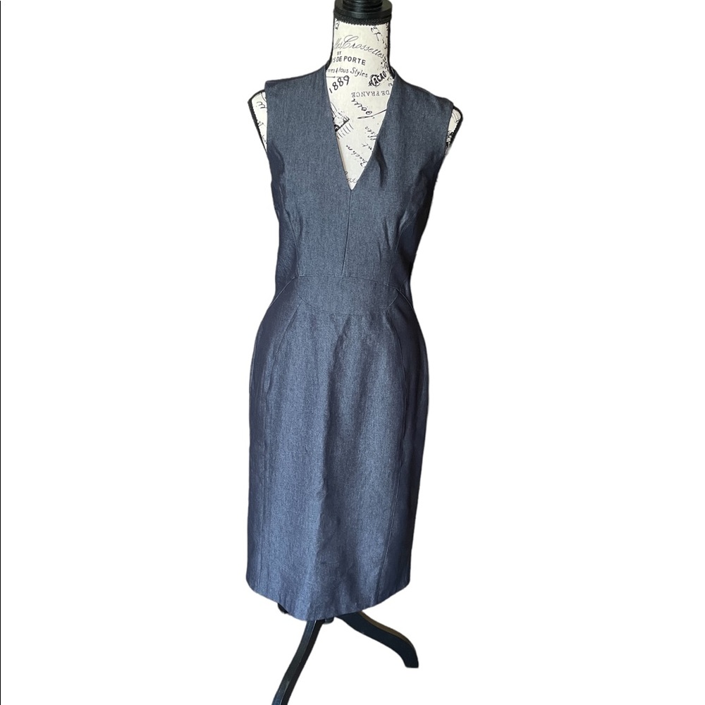 White House Black Market size 4 denim stretchy midi dress, knee length
